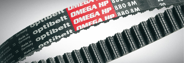 [Translate to USA:] optibelt OMEGA HP Hochleistungs-Zahnriemen für HTD- + RPP-Scheiben  